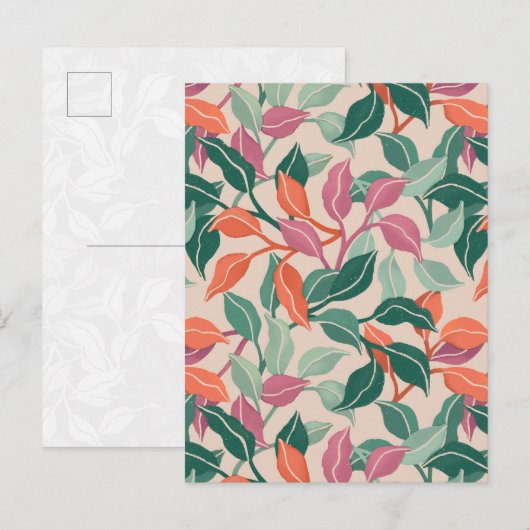 Tropisch blad koraalgroen botanisch chic vers briefkaart (Voorkant / Achterkant)