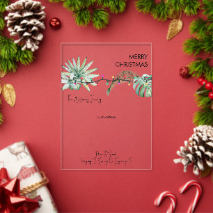 Tropisch blad & lichten namen kerstkaart acryl uitnodigingen