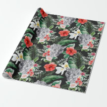 Tropisch blad luipaard bloemverpakkingspapier