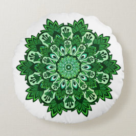 Tropisch blad Mandala op witte boho Rond Kussen