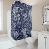 Tropisch blad, marineblauwe achtergrond douchegordijn (In situ)