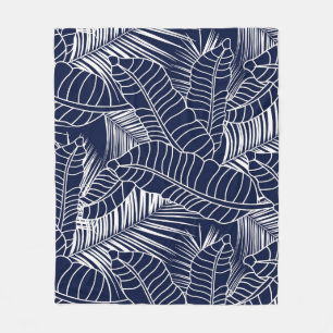 Tropisch blad, marineblauwe achtergrond fleece deken