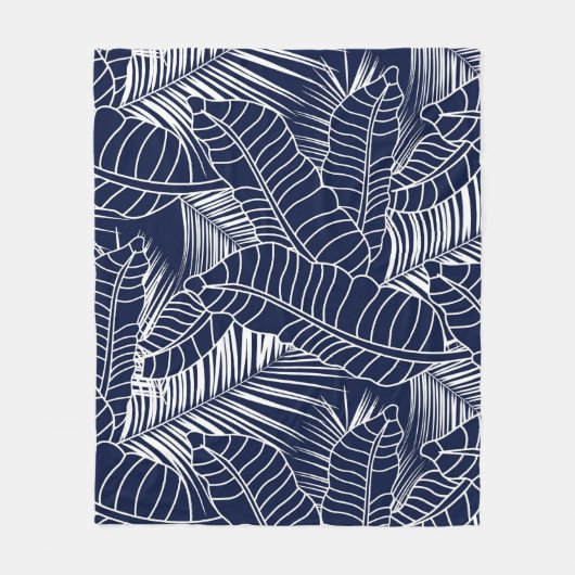 Tropisch blad, marineblauwe achtergrond fleece deken (Voorkant)