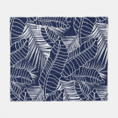 Tropisch blad, marineblauwe achtergrond fleece deken (Voorkant (Horizontaal))