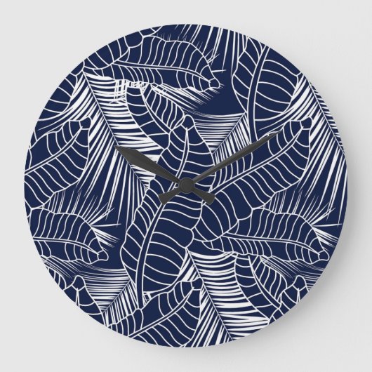 Tropisch blad, marineblauwe achtergrond grote klok (Voorkant)