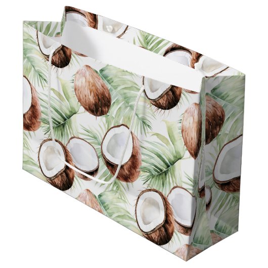 Tropisch blad met kokosnoten   groot cadeauzakje (Voorkant Gekanteld)