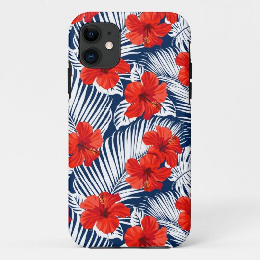 Tropisch blad met rode bloem Hibiscus Case-Mate iPhone Case (Achterkant)