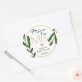 Tropisch blad Miss To Mrs Bruidsfeest Ronde Sticker (Envelop)