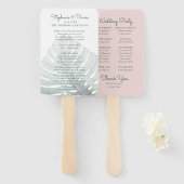 Tropisch blad Monstera Palm Roze Bruiloft Programm Handwaaier (Voorkant en achterkant)