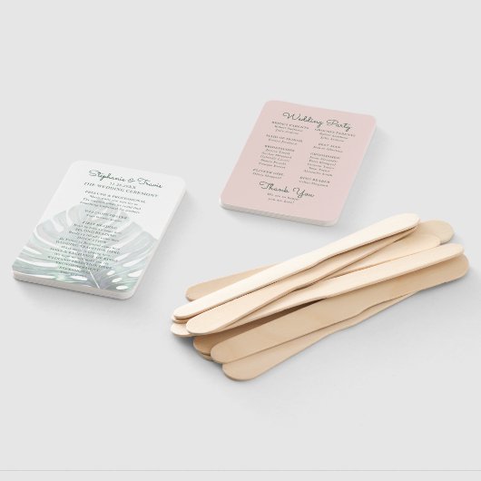 Tropisch blad Monstera Palm Roze Bruiloft Programm Handwaaier (Niet-gemonteerd)