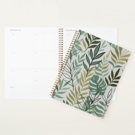 Tropisch blad Naadloos Patroon – Groen & Goud Bota Planner (Display)