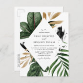 Tropisch blad nep goud folie bruiloft uitnodiging briefkaart (Voorkant / Achterkant)