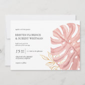 tropisch blad pastel goud bruiloft uitnodiging (Voorkant)