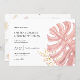 tropisch blad pastel goud bruiloft uitnodiging