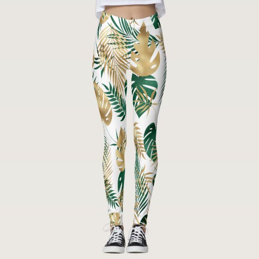 Tropisch Blad Patroon Leggings (Voorkant)
