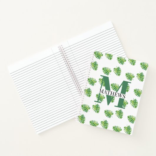 Tropisch Blad Patroon Monogram Notitieboek (Binnen)