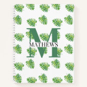 Tropisch Blad Patroon Monogram Notitieboek (Voorkant)