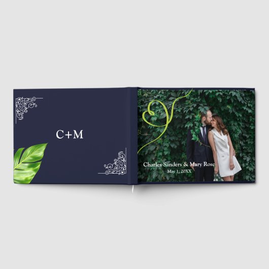 Tropisch blad retro getrouwd foto gastenboek (Volledig)