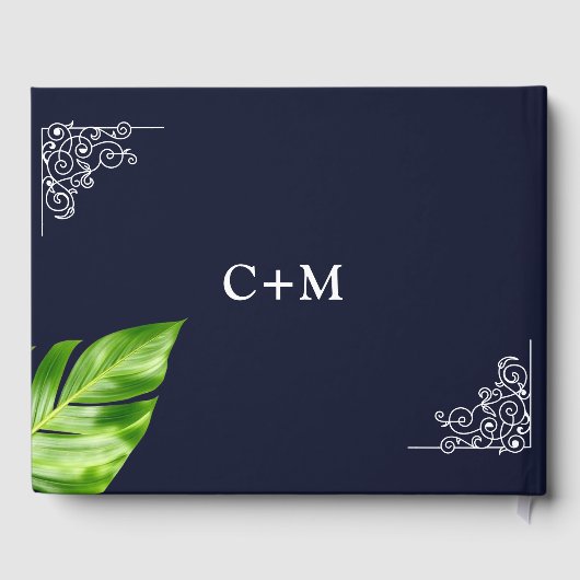 Tropisch blad retro getrouwd foto gastenboek (Achterkant)