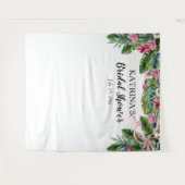 Tropisch blad | Roze bloemige bruidsdouche Wandkleed (Voorkant (horizontaal))