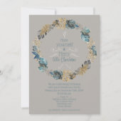 Tropisch blad stoffig blauw goud kerstfeest feestdagenkaart (Voorkant)