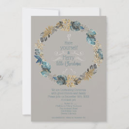 Tropisch blad stoffig blauw goud kerstfeest feestdagenkaart