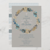 Tropisch blad stoffig blauw goud kerstfeest feestdagenkaart (Voorkant / Achterkant)