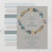 Tropisch blad stoffig blauw gouden kerstfeest feestdagenkaart (Voorkant / Achterkant)