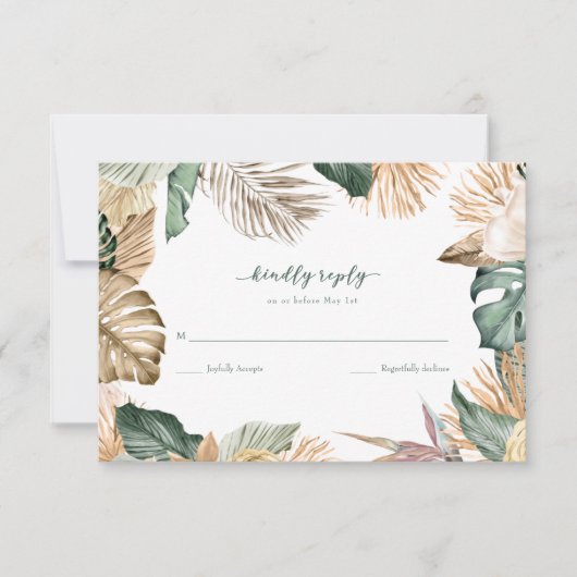 Tropisch blad strand bruiloft RSVP (Voorkant)