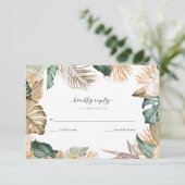 Tropisch blad strand bruiloft RSVP (Staand voorkant)