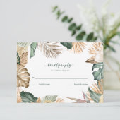 Tropisch blad strand bruiloft RSVP Kaartje (Staand voorkant)
