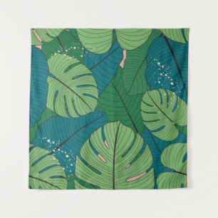 Tropisch blad Tapijt: Vintage groen Wandkleed