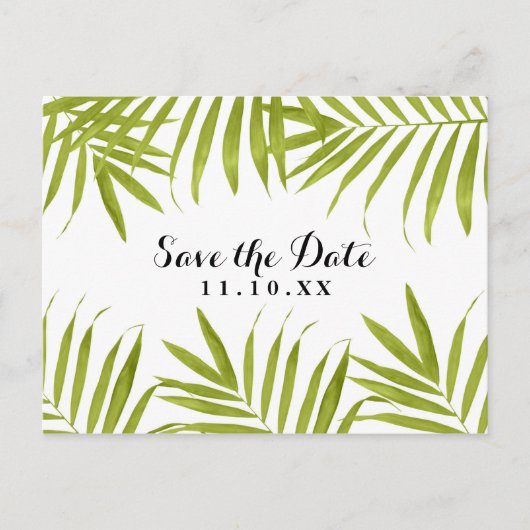 Tropisch blad zomer bruiloft save the date aankondigingskaart (Voorkant)