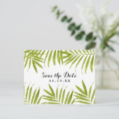 Tropisch blad zomer bruiloft save the date aankondigingskaart (Staand voorkant)