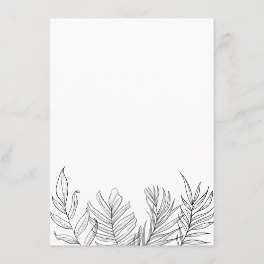 Tropisch blad zwart wit receptie informatiekaartje (Achterkant)