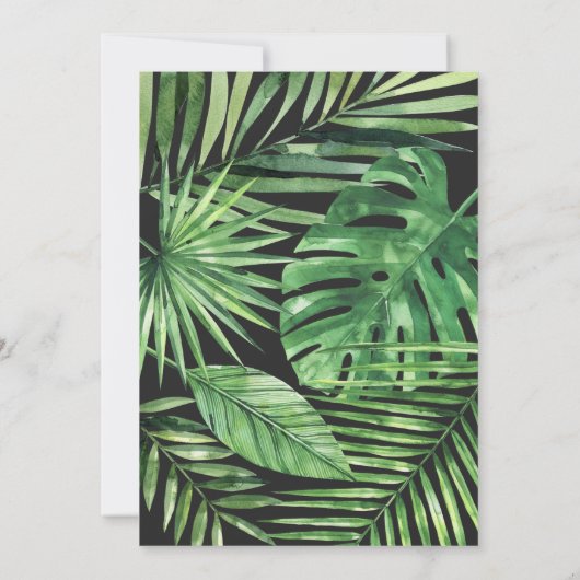 Tropisch bladbladerblad en goudschrift save the date (Achterkant)