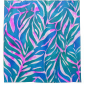 Tropisch bladblauw roze patroon douchegordijn (Voorkant)