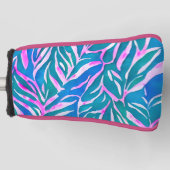 Tropisch bladblauw roze patroon golfheadcover (Voorkant)