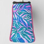 Tropisch bladblauw roze patroon golfheadcover (Draai 90)