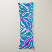 Tropisch bladblauw roze patroon lichaamskussen (Voorkant Verticaal)