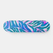 Tropisch bladblauw roze patroon persoonlijk skateboard (Horizontaal)