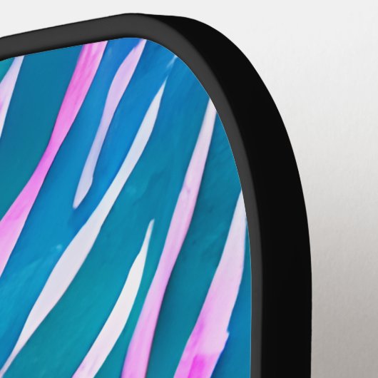 Tropisch bladblauw roze patroon pickleball paddle (Links Detail)