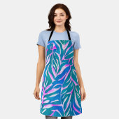 Tropisch bladblauw roze patroon schort (Gedragen)