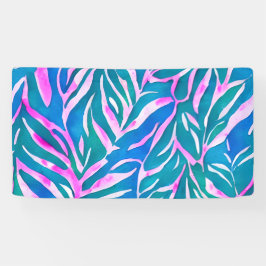 Tropisch bladblauw roze patroon spandoek