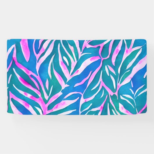 Tropisch bladblauw roze patroon spandoek (Horizontaal)