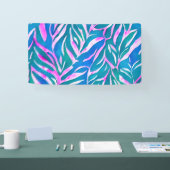 Tropisch bladblauw roze patroon spandoek (Beurs)