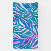 Tropisch bladblauw roze patroon spandoek (Verticaal)