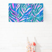 Tropisch bladblauw roze patroon spandoek (Insitu)