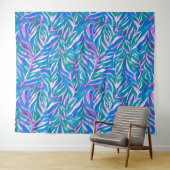 Tropisch bladblauw roze patroon wandkleed (In Situ (horizontaal))
