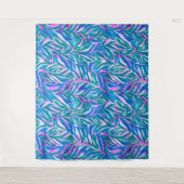 Tropisch bladblauw roze patroon wandkleed (Voorkant)